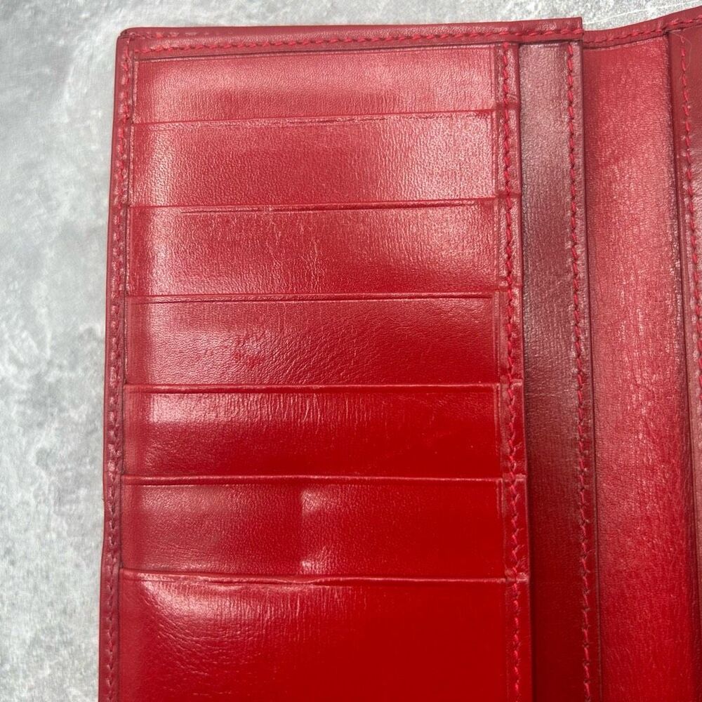 GUCCI Horseshoe Red Long Bifold Wallet Gold Metal Credit Card Luxury - Picture 9 of 14